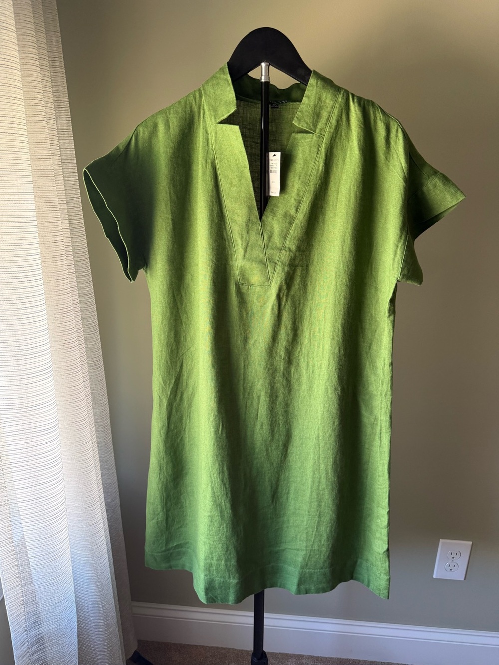 NWT TALBOTS Popover Green Linen Split-Neck Shift Dress (20" P2P 36" L)
